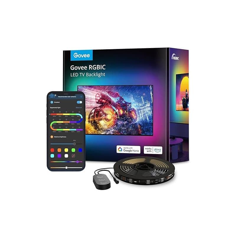 Govee Bande Lumineuse TV, 3,8m Rétroéclairage RGBIC pour TV 55-65 inch, Ruban LED Smart, Bluetooth 2,4G Wi-Fi Contrôle, Fonction