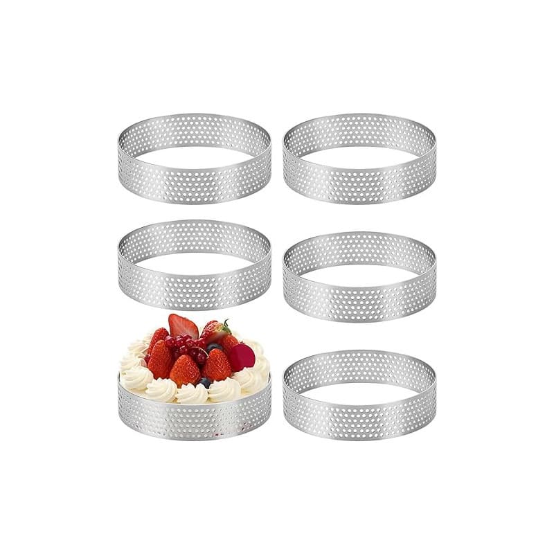 Teokantz 6 Pièces Ø 8 cm Cercle à Pâtisserie, Cercle à Tarte Perforé en 430 Acier Inoxydable, Moule à Tartes Pâtisseries Mini Gâ
