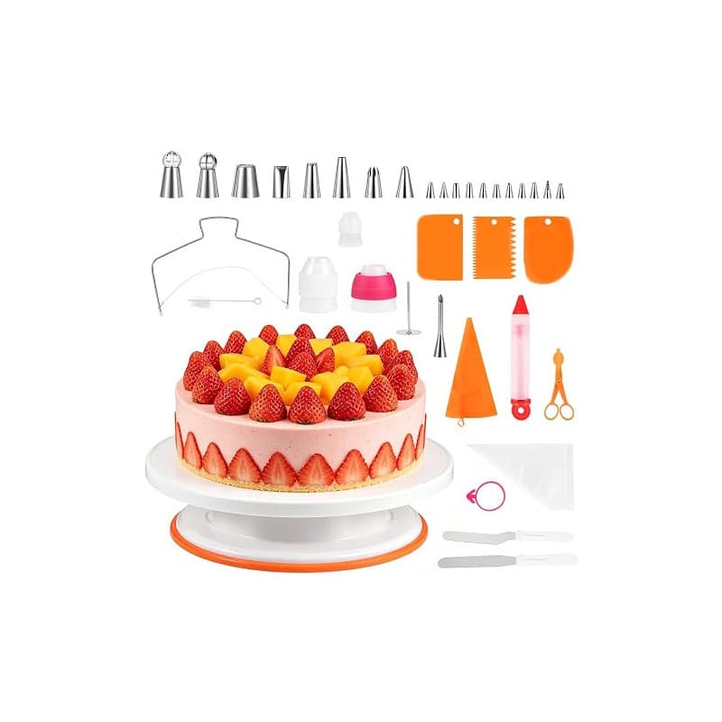 AEVORA Lot d'accessoires de gâteau (61 pièces) Plateau à gâteau rotatif avec douilles en acier inoxydable, poche à douille, spat