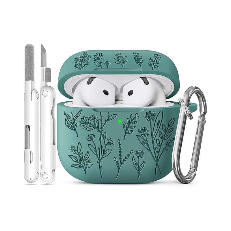 Joremx Coque pour AirPods 4 ornée d'herbe Mignonne (Vert Sapin) | Étui Idéal pour femmes et filles, Gravure au laser, Nettoyage