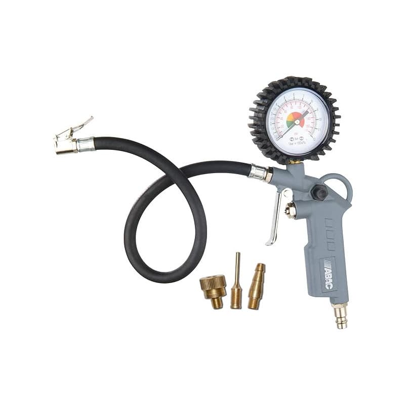 ABAC Pistolet de Gonflage de Pneus 3 Pièces pour Compresseur G-580, Comprenant un Gonfleur de Pneus avec Manomètre et 3 Embouts