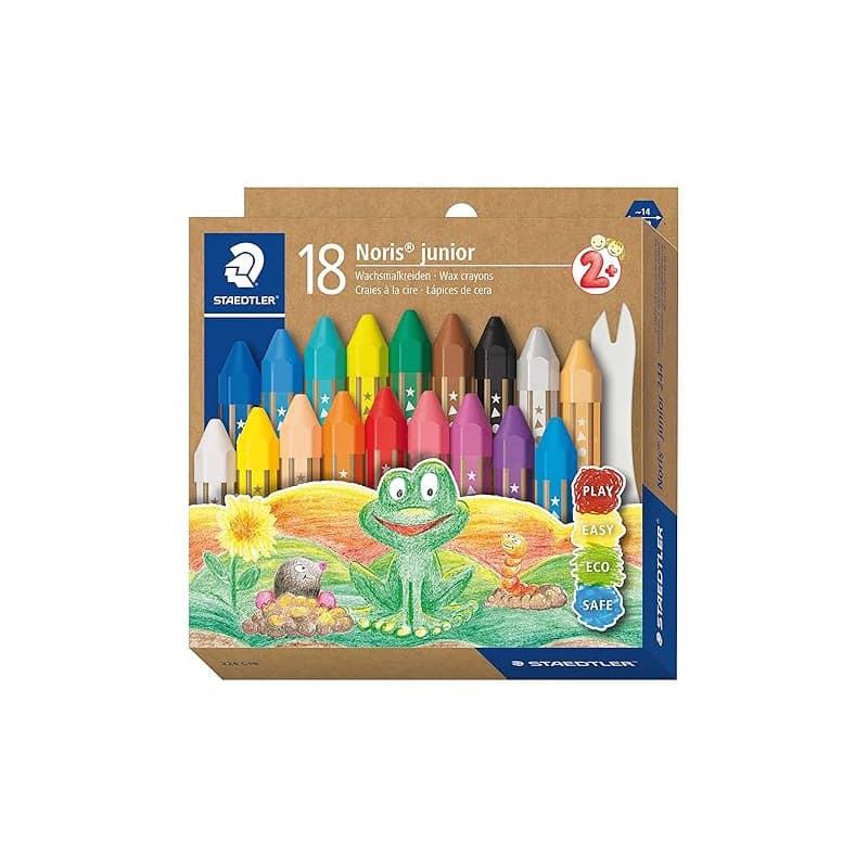STAEDTLER Noris Junior 224 crayons à la cire, boîte de 18 – Mes premiers crayons de couleur pour enfants dès 2 ans, forme hex