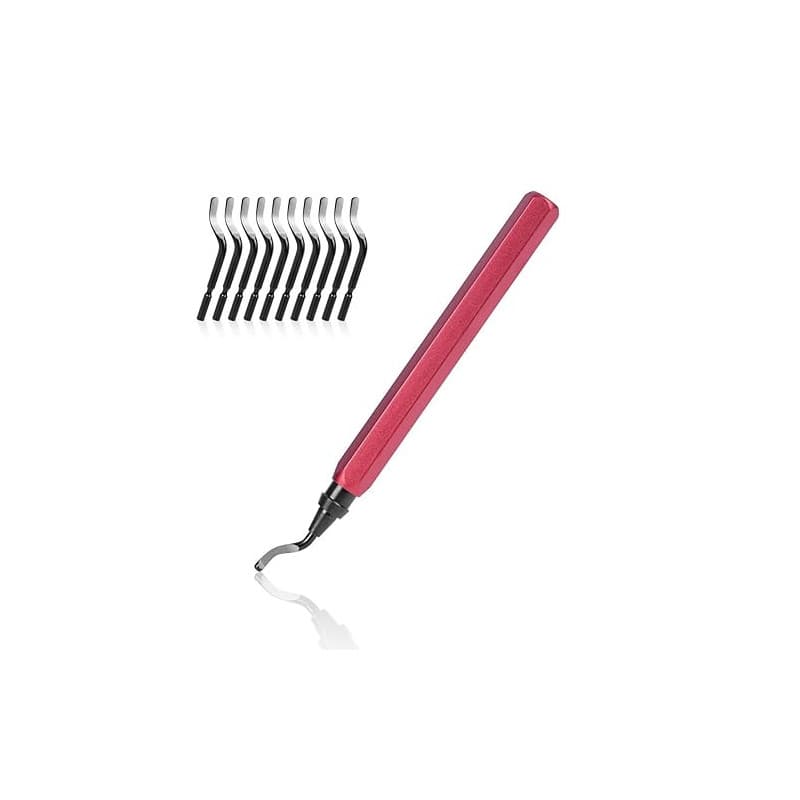 Flintronic® Outil D'ébavurage Manuel, 1 Manche en Métal + 11 Lames BS1010 HSS Lames D'ébavurage Rotatives en Métal à 360° pour T