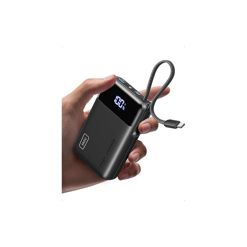 INIU Batterie Externe, Petit 45W Charge Rapide 20000mAh Power Bank avec USB C Câbles Intégrés, Autorisé en Avion, Essentiels de