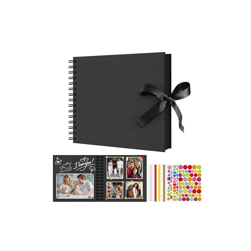 Flintronic Album Photo Scrapbooking, 80 Pages Livre Photo Souvenir DIY, Fait à La Main Album Spirale, avec 6 Autocollants, Cadea