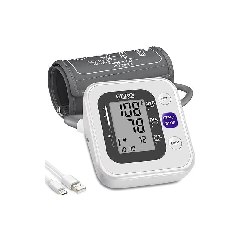 GPZON Tensiomètre Électronique Professionnel Pour Le Haut du Bras, Manchette ajustable 22cm-42cm, Mémoire 2x120, Blanc