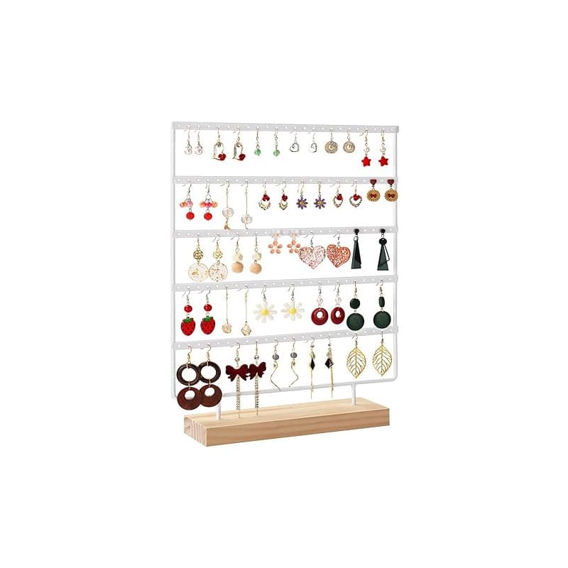 RUINENGDA RUIBEIKE Porte-Boucles d'Oreilles 120 Emplacements – Support en Bois et Métal Peint (Noir/Blanc) – 5 Niveaux pour Bijo