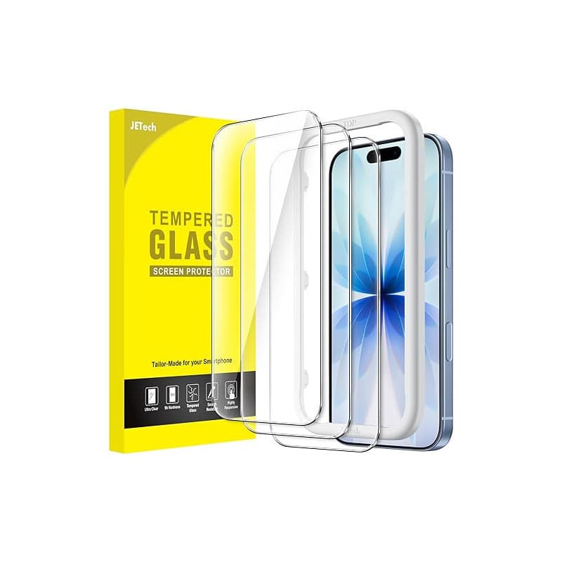 JETech Protection D'écran pour iPhone 17 6,3 Pouces, Film en Verre Trempé avec Outil d'Installation Facile, Dureté 9H, Compatibl
