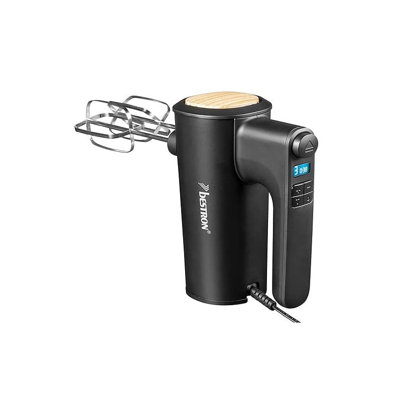 Bestron Batteur electrique cuisine, Batteur mixeur à main puissant avec 6 vitesses, fonction turbo et écran LCD, livré avec 2 fo