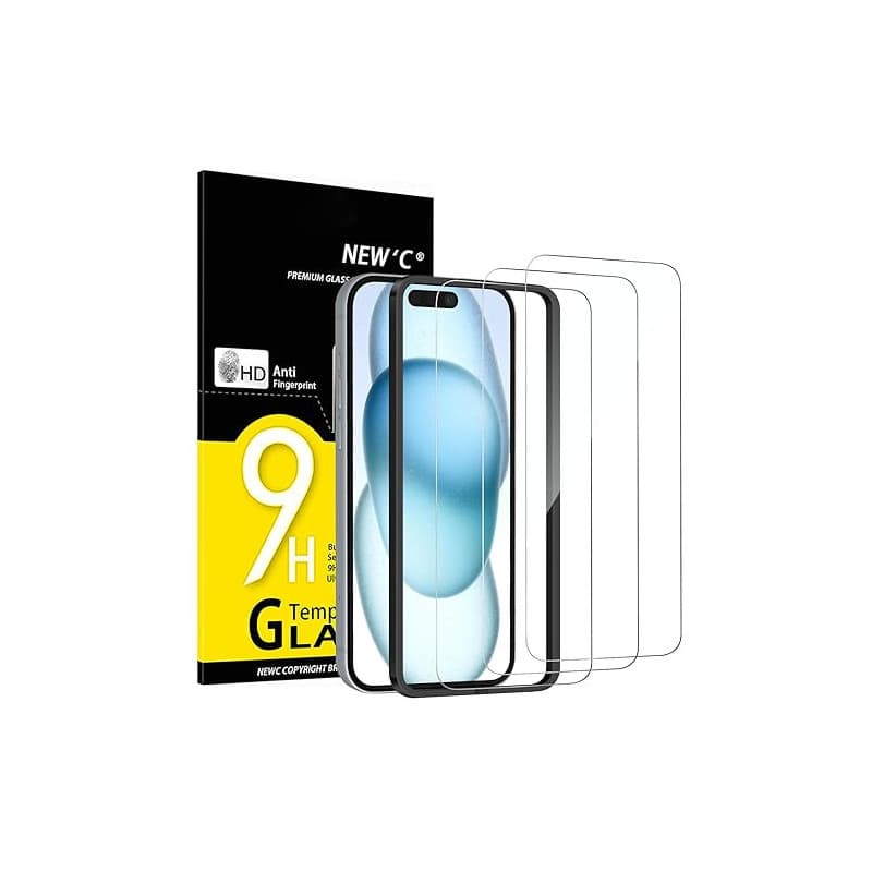 NEW'C Kit de 3, Verre Trempé pour iPhone 16, iPhone 15 (6,1 Pouces) Film en Protection écran efficace contre les Rayures - Ultra