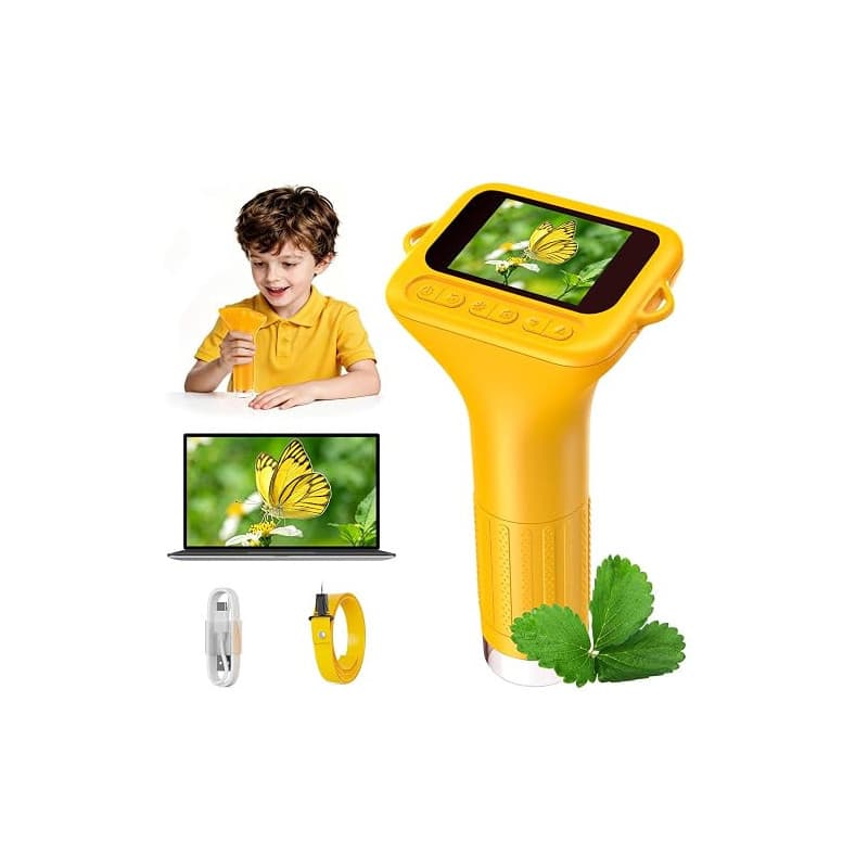 ASPOVEN Microscope Enfant Portable 1000X – Microscope Numérique avec Écran IPS 2 Pouces et 8 LED, Fonction Photo & Vidéo, Cadeau