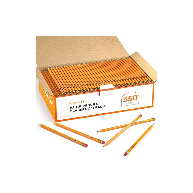Shuttle Art Crayon Papier, Paquet de 350 Crayon HB, Pré-Taillés en Bois avec Gomme pour une Ecriture Douce pour le Dessin, le Cr