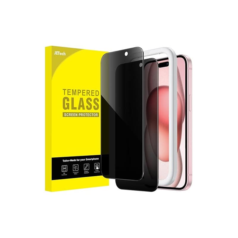 JETech Protection D'écran Anti-Espion pour iPhone 15 6,1 Pouces, Film en Verre Trempé avec Outil d'Installation Facile, Lot de 2