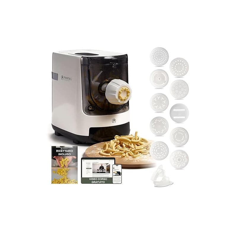 PASTAIO Machine à pâtes avec 11 Matrices. Pasta Maker, balance intégrée, extrusion rapide, jusqu'à 800g de pâtes, jusqu'à 15 typ