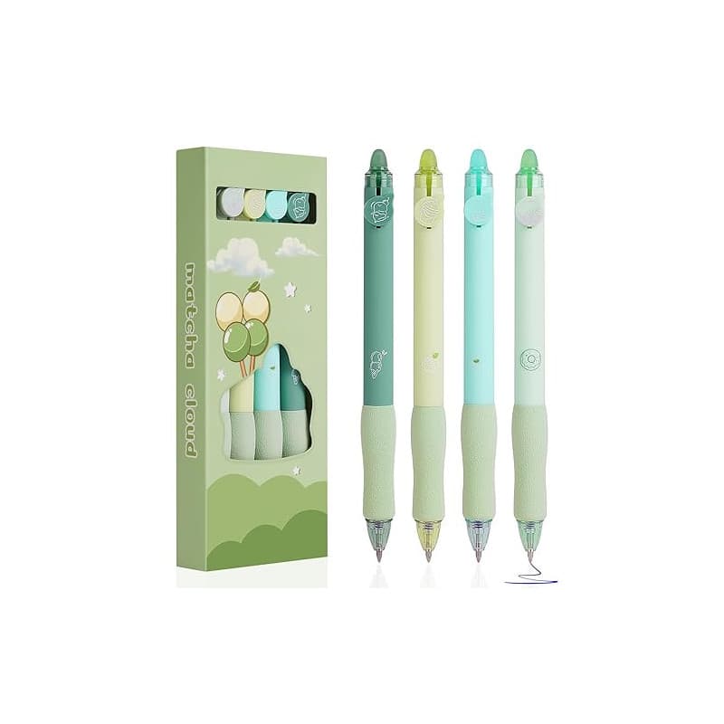 OFFCUP Stylos Effaçable, 4 Bleu Stylo Gel Effaçabl Kawaii Mignon de Ours Stylo Effacables, Pointe 0,5 mm Stylos à Bille avec Gom
