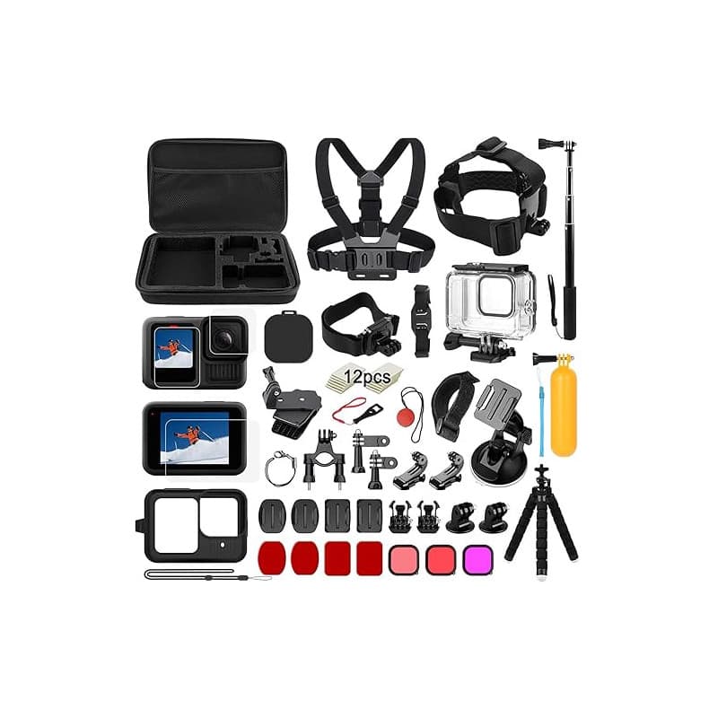 Kit d' Accessoires pour GoPro Hero 13 Black, oGoDeal Caméra d'action Comprenant boitier étanche, Protection D'écran, Un Support