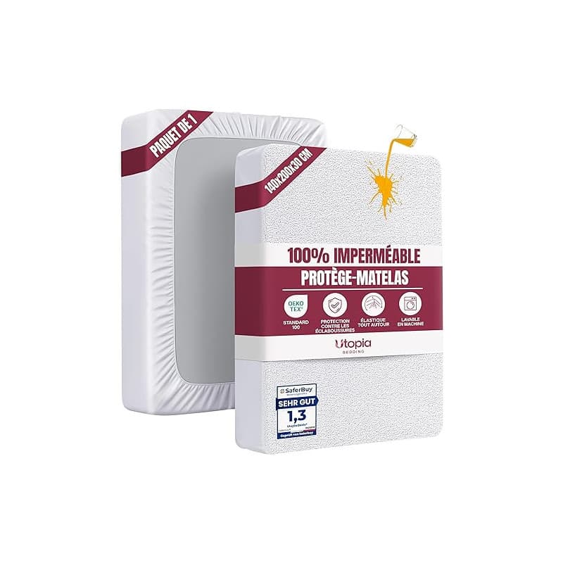 Utopia Bedding Protège Matelas 140 x 200 x 30 cm Imperméable, Certifié Oeko TEX, Alèse Drap Housse, Matelas Couvre, Respirant, É
