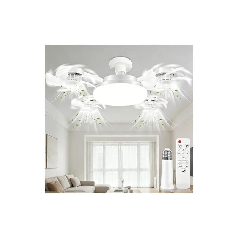 Cheffery Ventilateur Plafond avec Lumiere Pliable, 50CM Ampoule Ventilateur Plafond Silencieux avec Telecommande, Lustre Ventila