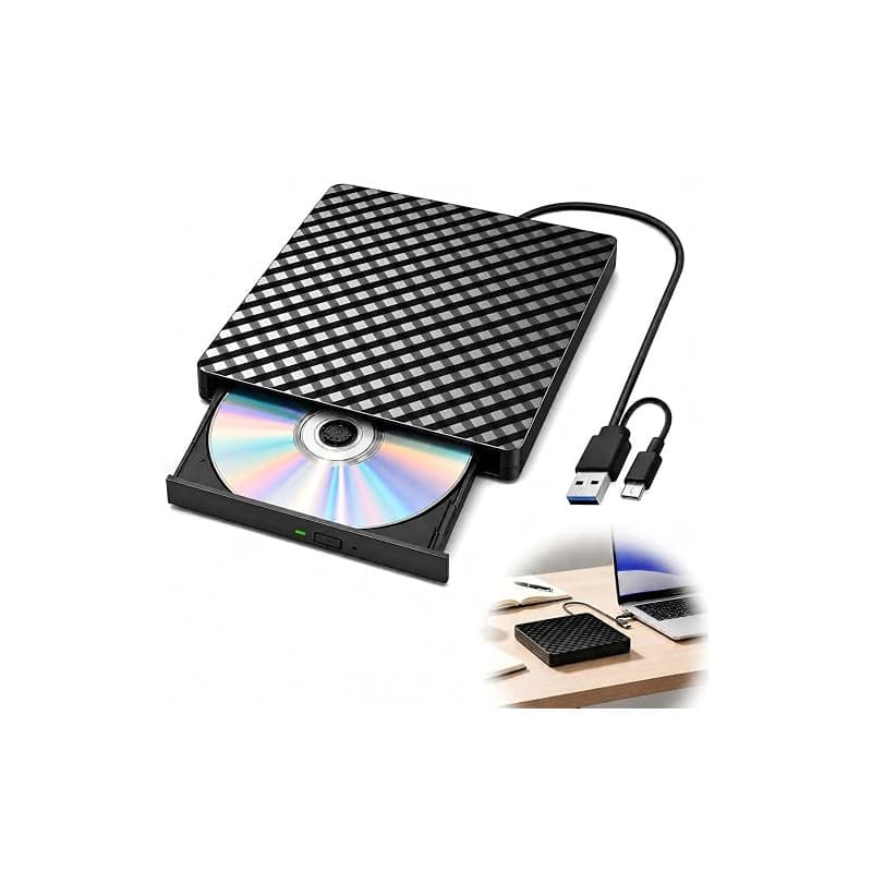 Lecteur CD/DVD Externe USB 3.0 Type-C, Graveur CD DVD Plug and Play, Lecteur Optique Portable CD/DVD -/+RW Drive pour PC, Compat
