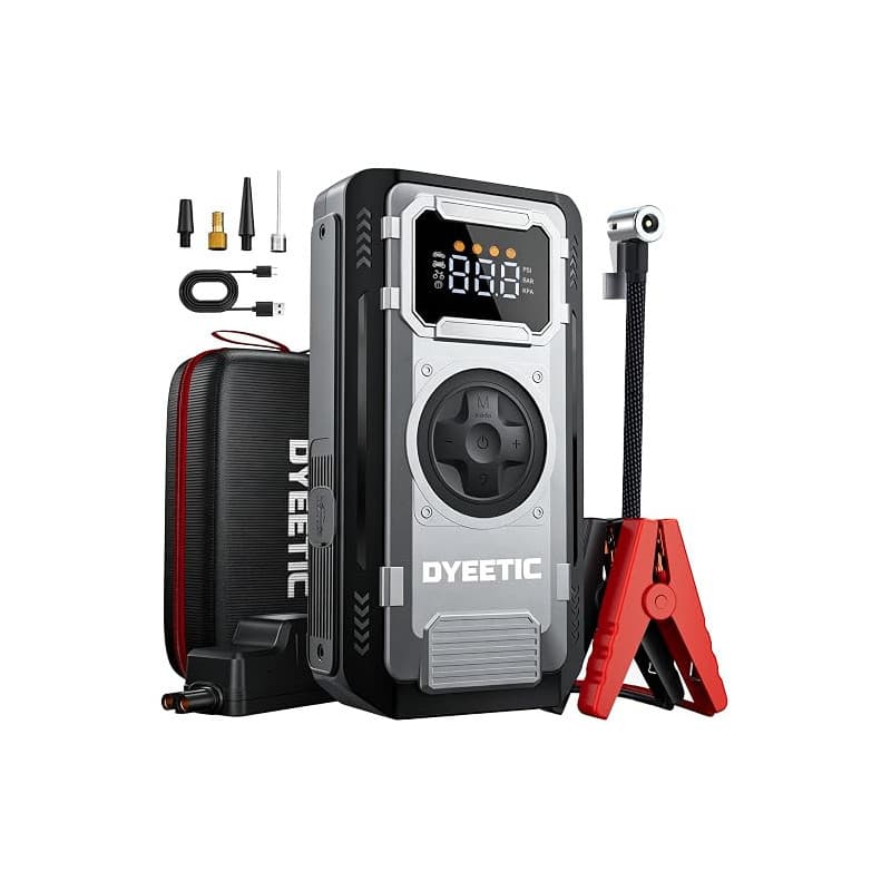Booster Batterie Voiture avec Compresseur à Air, 6000A 150PSI/10.3Bar Gonfleur Pneus Démarreur Batterie Voiture (Tout Gaz / 10L