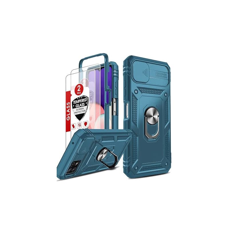 LeYi Coque pour Samsung Galaxy A22 5G avec 2 Verre Trempé, 360 Full Body Protection de la Caméra en PC Dur Anti-Chut Renforcée A