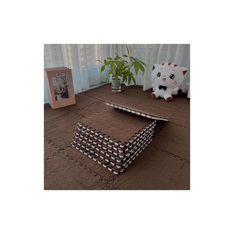 12 pièces de tapis en mousse en peluche emboîtables, 30 x 30 cm pour salon-chambre, carreaux de sol en mousse à assembler pour l
