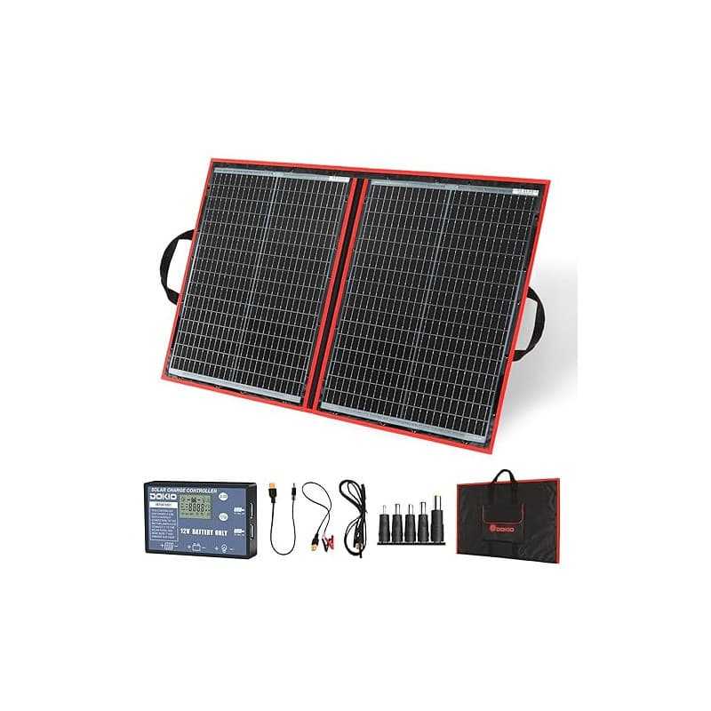 DOKIO Kit Panneau Solaire 100W 18V Pliable Portable Monocristallin Avec régulateur de charge solaire (2 ports USB) pour batterie