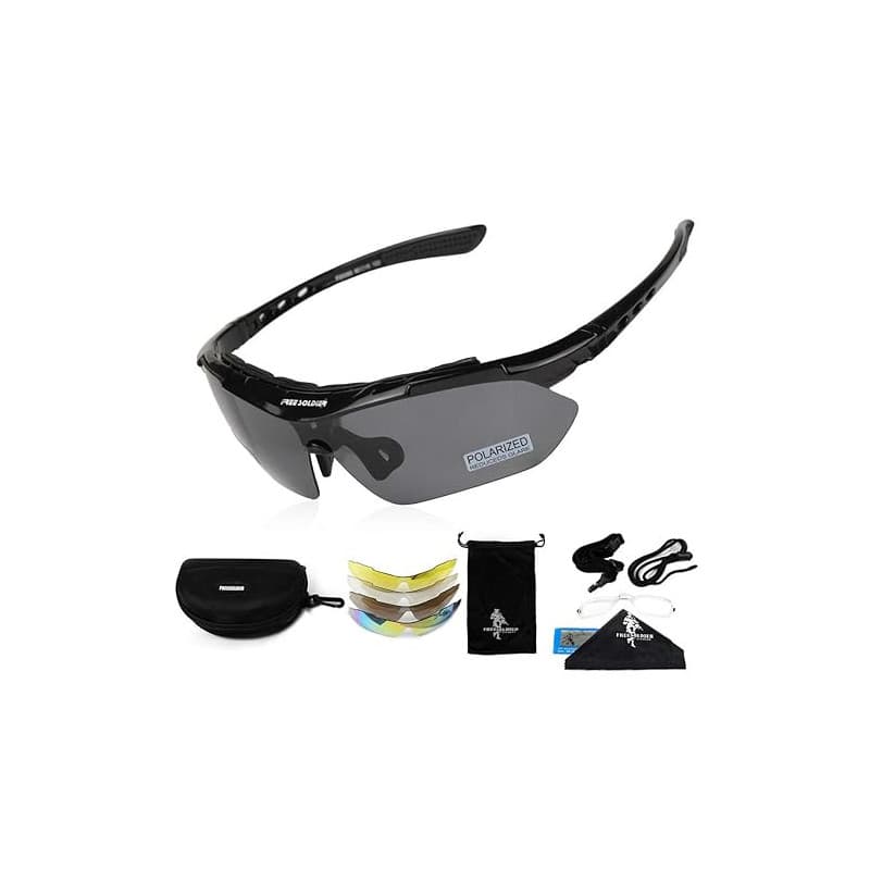 FREE SOLDIER Lunettes Homme de Cyclisme Lunettes anti-UV400 Tactiques Militaires 5 en 1 Lunette Peche pour VTT Airsoft Course à