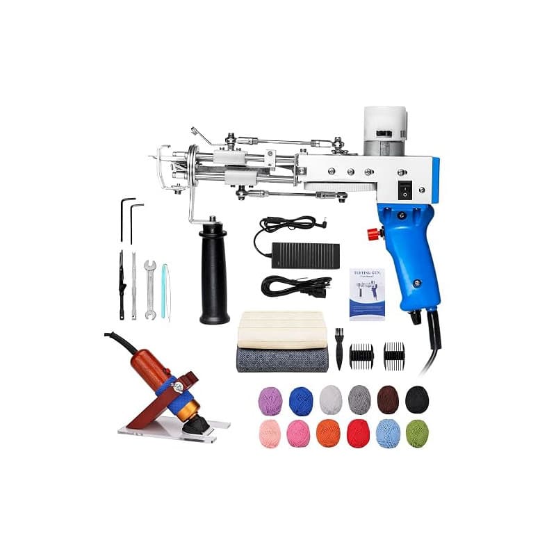 ZOWWFAST Kit de pistolet à tufting avec tondeuse à tapis, fil et chiffon à tufter, kit de pistolets à tufting pour tapis à haute