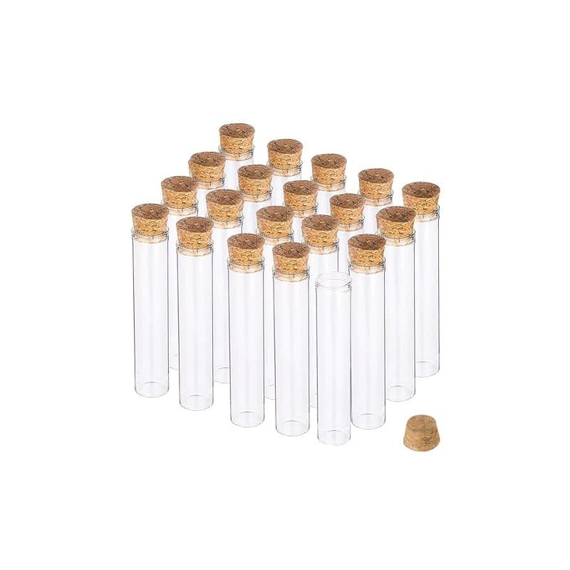 BENECREAT 20PCS 30ml Tube à essai en Verre avec Bouchon en liège Clair Plat Mini Bouteilles en Verre bocaux pour Laboratoire, Pa