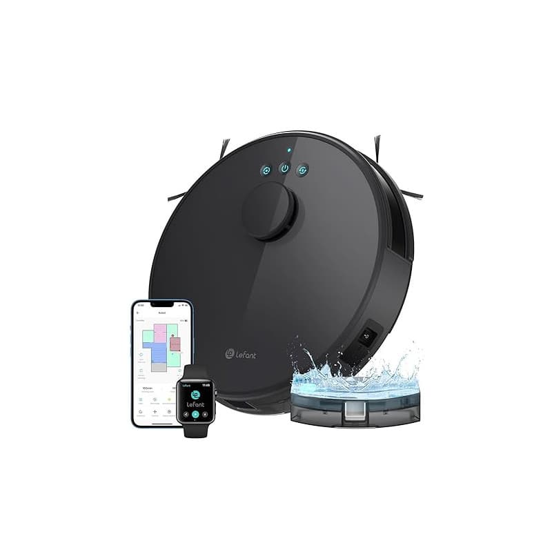 Lefant Robot Aspirateur Laveur 2 en 1, Super Aspiration 5500Pa, Navigation LDS, Cartographie, Zones Virtuelles, Aspirateur Robot