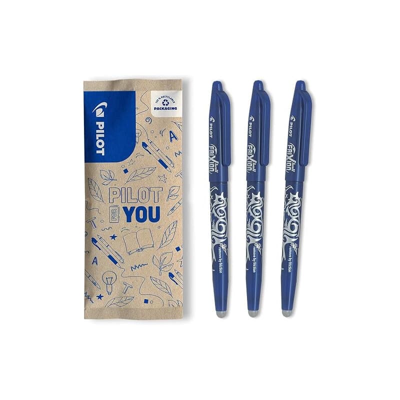 PILOT - Lot de 3 FriXion Ball 07 - Stylo Effaçable à Encre Thermosensible - Stylo Roller Rechargeable - Bleu - Pointe Moyenne