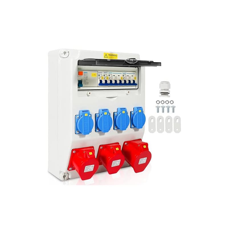 Daromigo Coffret Électrique de Chantier, 4x230V+2x16A CEE+1x32A 400V CEE, 5 pôles distributeur de courant de chantier, Distribut