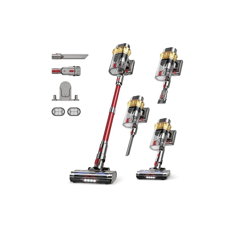 55KPA/650W Aspirateur Balai sans Fil, 75 Minutes Autonomie Aspirateur sans Fil Puissant avec Recharge Murale Écran Intelligent,