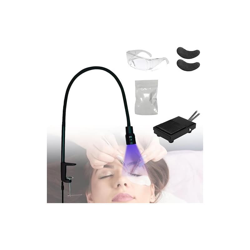 Lampe à cils - 10 W - Lumière UV pour extensions de cils - Interrupteur à pied - Taille de point réglable - Col de cygne 1 à 3 s