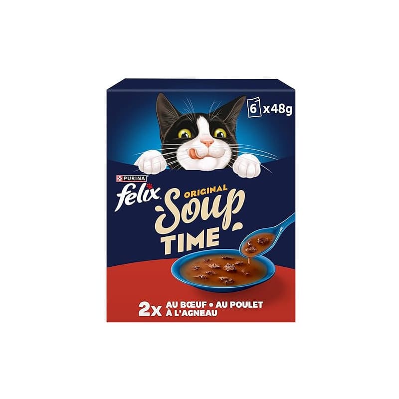FELIX | Soup Original | Soupes en sachets pour Chat Adulte | Aliment Humide | Au Boeuf, Poulet et Agneau | Sachet Fraîcheur | Lo