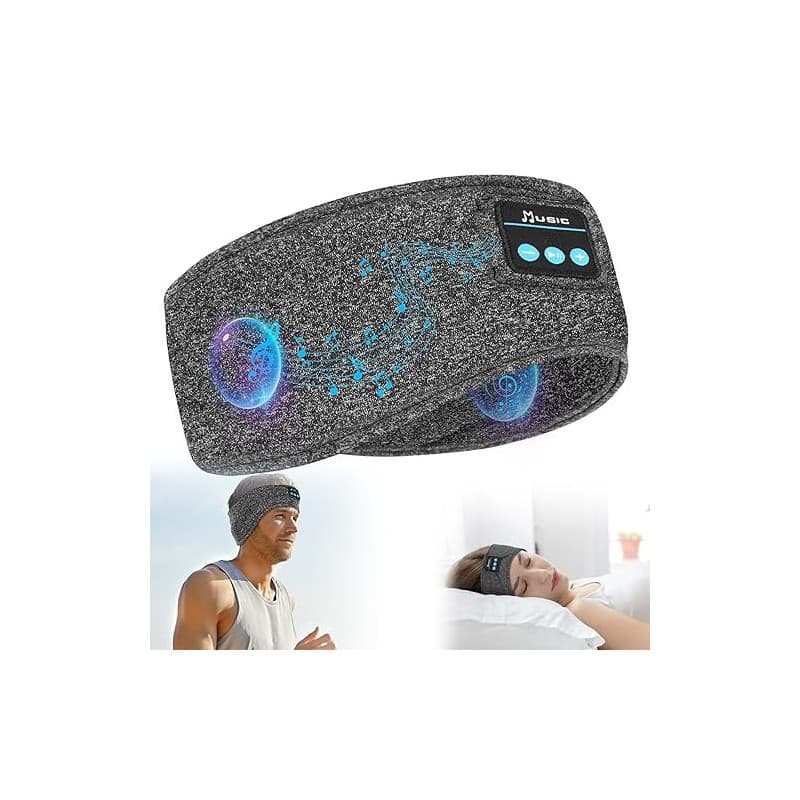 Flintronic Casque de Sommeil, Bandeau Bluetooth, Anti Bruit Sommeil Bandeau Bluetooth, pour Sport, Voyage, Dormeurs Latéraux(Gri