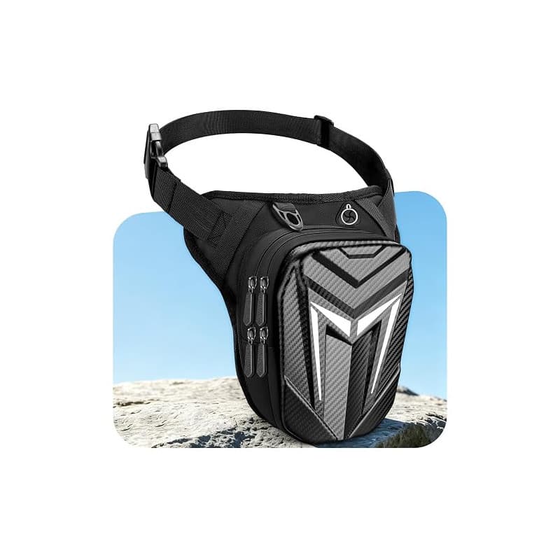 Mohard Sacoche de Jambe Moto, Sac d'Équipement Moto Jambe Réglable pour Femme Homme, Stockage Extensible & Bande Réfléchissante,