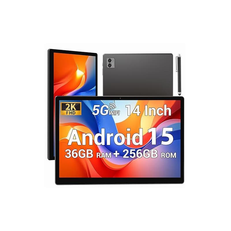 BEYNIVAN Tablette 14 Pouces Android 15 Tablette Tactile avec 5G WiFi,36Go+256Go/11580mAh/20W/13+8MP/Octa-Core/Face ID/TÜV/GMS/BT