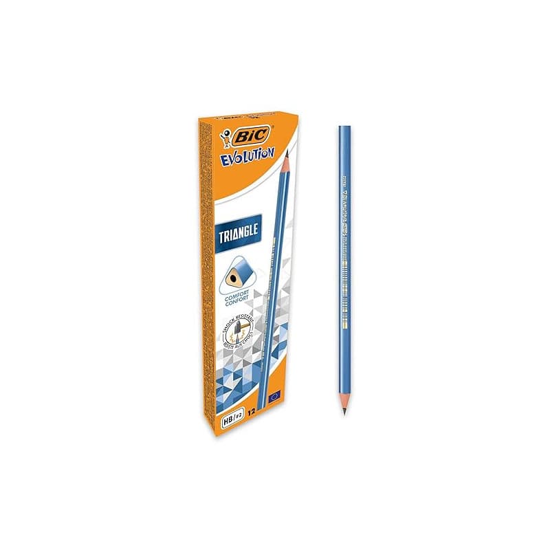 BIC Evolution Triangle Crayons à Papier Triangulaires, HB, Papeterie Indispensable, Resiste Aux Chocs, Boîte de 12