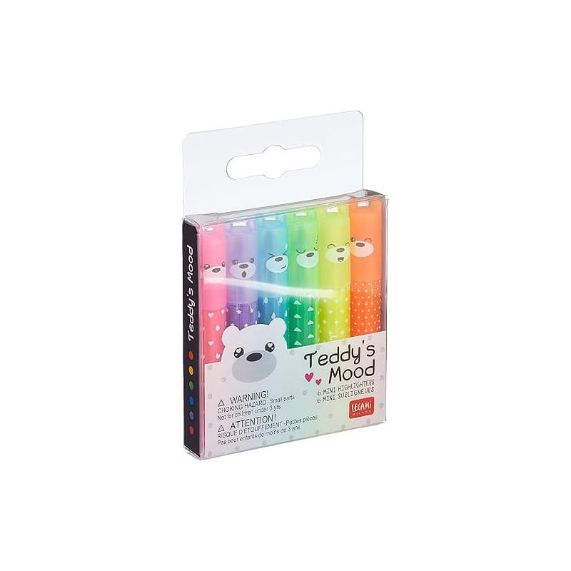 LEGAMI - Lot de 6 mini surligneurs, Teddy's Mood, Confezione da 1
