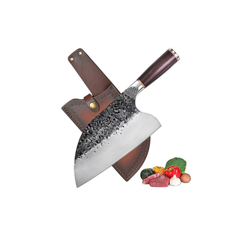 Promithi Couteau de chef chinois, couteau de boucher, couteau à désosser pour la viande, couperet de cuisine, couteau à légumes