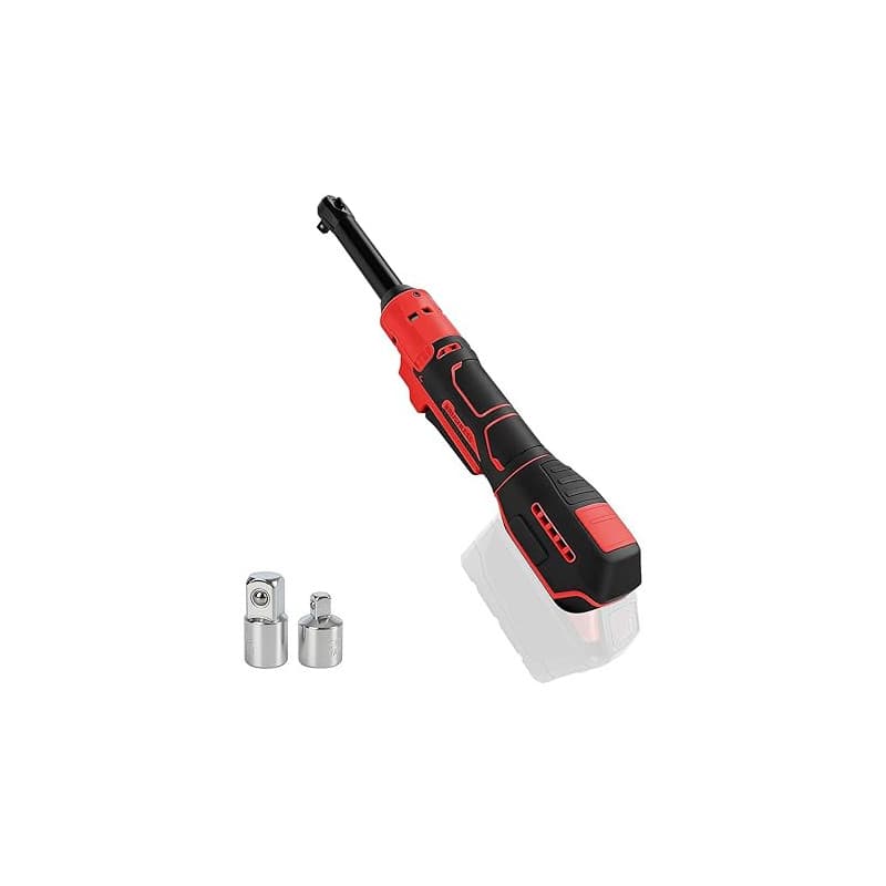 Clé à cliquet sans fil 3/8" compatible avec batterie Milwaukee M18 avec adaptateur 1/2" et 1/4", tête allongée de 15 cm, vis à c