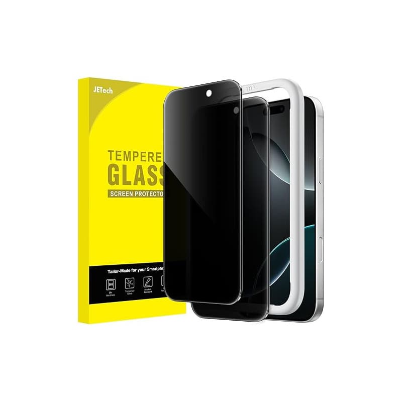 JETech Protection D'écran Anti-Espion pour iPhone 16 Pro 6,3 Pouces, Film en Verre Trempé avec Outil d'Installation Facile, Lot