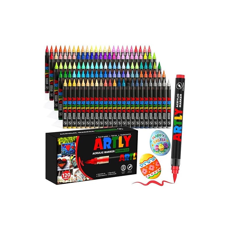 Efimeso 120 Couleurs de Feutre Acrylique Set de Marqueurs, Feutres Coloriage Adulte,Acrylic Marker à base d'eau pour Roche, Tiss