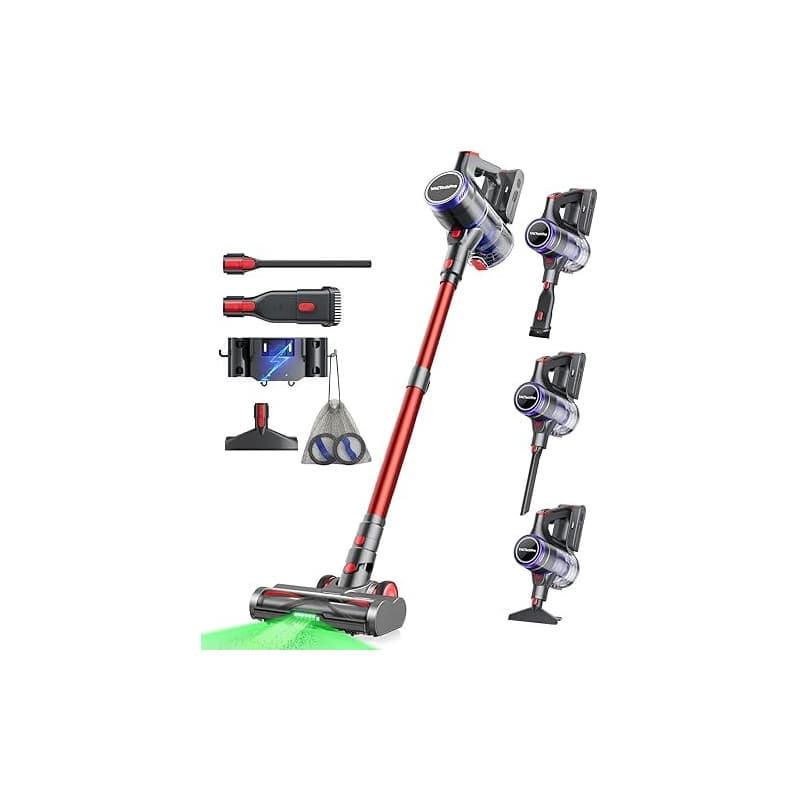 VACTechPro Aspirateur Balai sans Fil 55KPa/600W, 70Min d’Autonomie, Aspirateur sans Fil avec Réservoir à Poussière de 1.6L, Filt