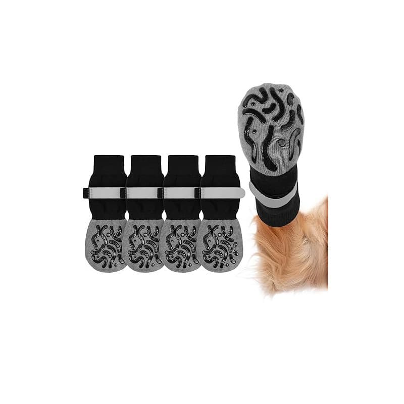 Adiwo Chaussettes Antidérapantes pour Chien, 2 Paires Chaussette Chien, Réglables, Protège-Pattes avec Double Face, Chaussettes