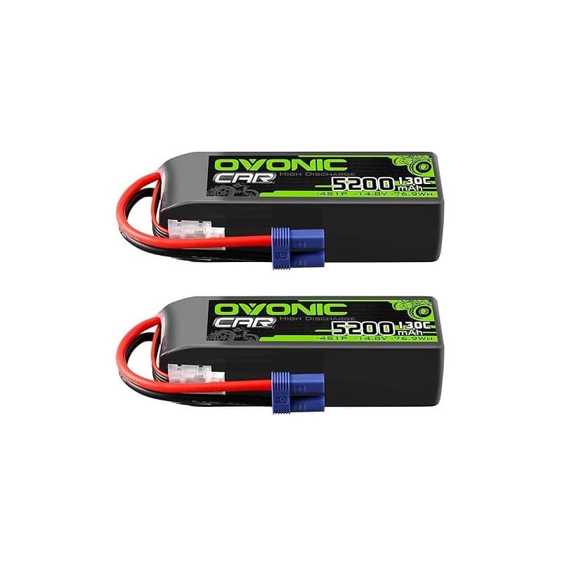 OVONIC Lot de 2 batteries Lipo 4S 14,8 V 5200 mAh 130 C avec fiche EC5 pour voiture RC camion truggy quadcopter hélicoptère cami