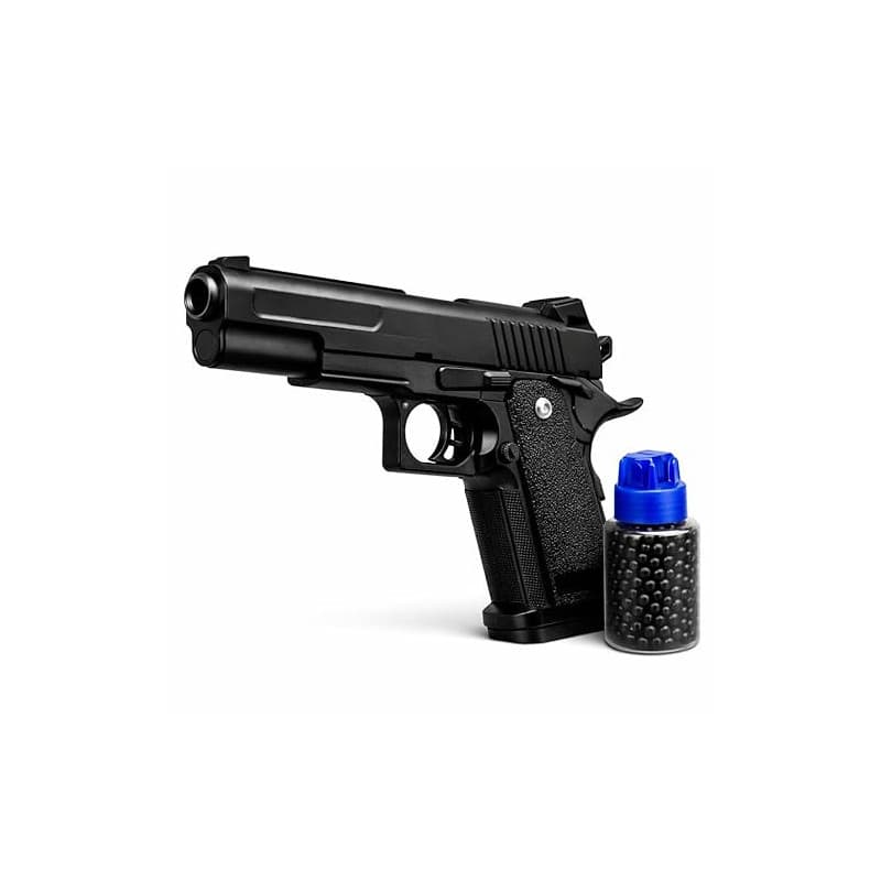 Pistolet Métal – Airsoft à Billes Noir – Taille 23cm &17cm – avec 400 Billes et Distributeur Inclus – Réplique Airsoft Puissance