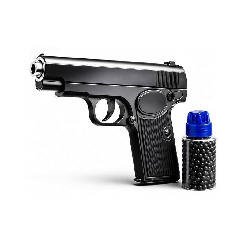 Pistolet Métal – Airsoft à Billes Noir – Taille 23cm &17cm – avec 400 Billes et Distributeur Inclus – Réplique Airsoft Puissance